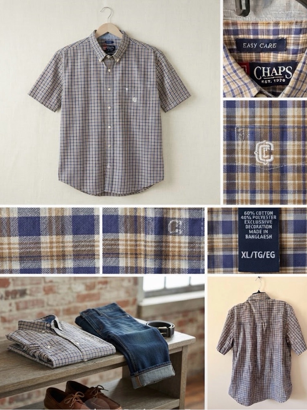 Chaps Men’s Short-Sleeve Plaid Button-Down Shirt - Blue & Tan